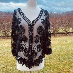 MA int’l Fashion Black Sheer embroidered Top